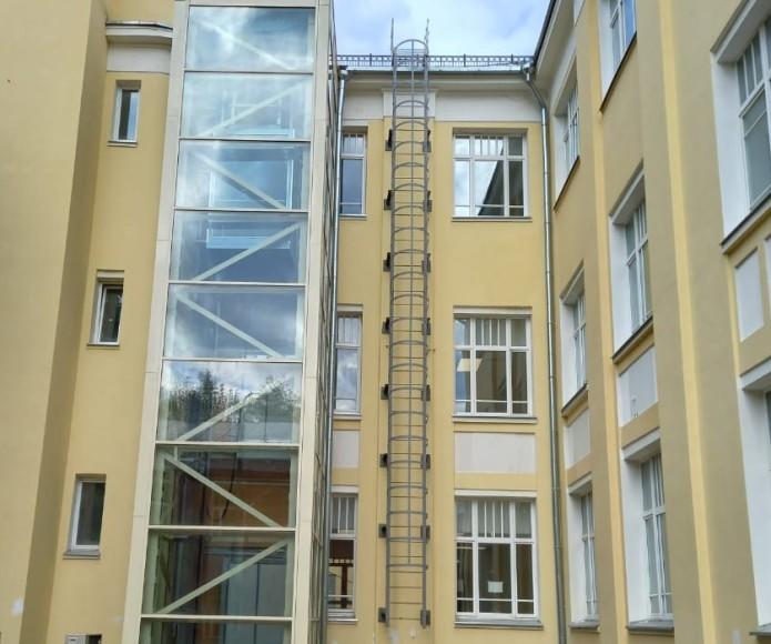 Вертикальная лестница с ограждением и площадкой